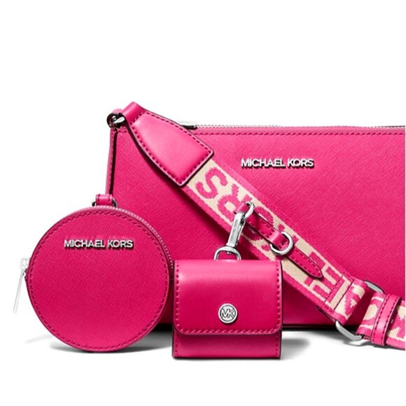 New Michael Kors Jet Set Travel Small Crossbody and Tech Attachment Dragon Fruit - Picture 2 of 4